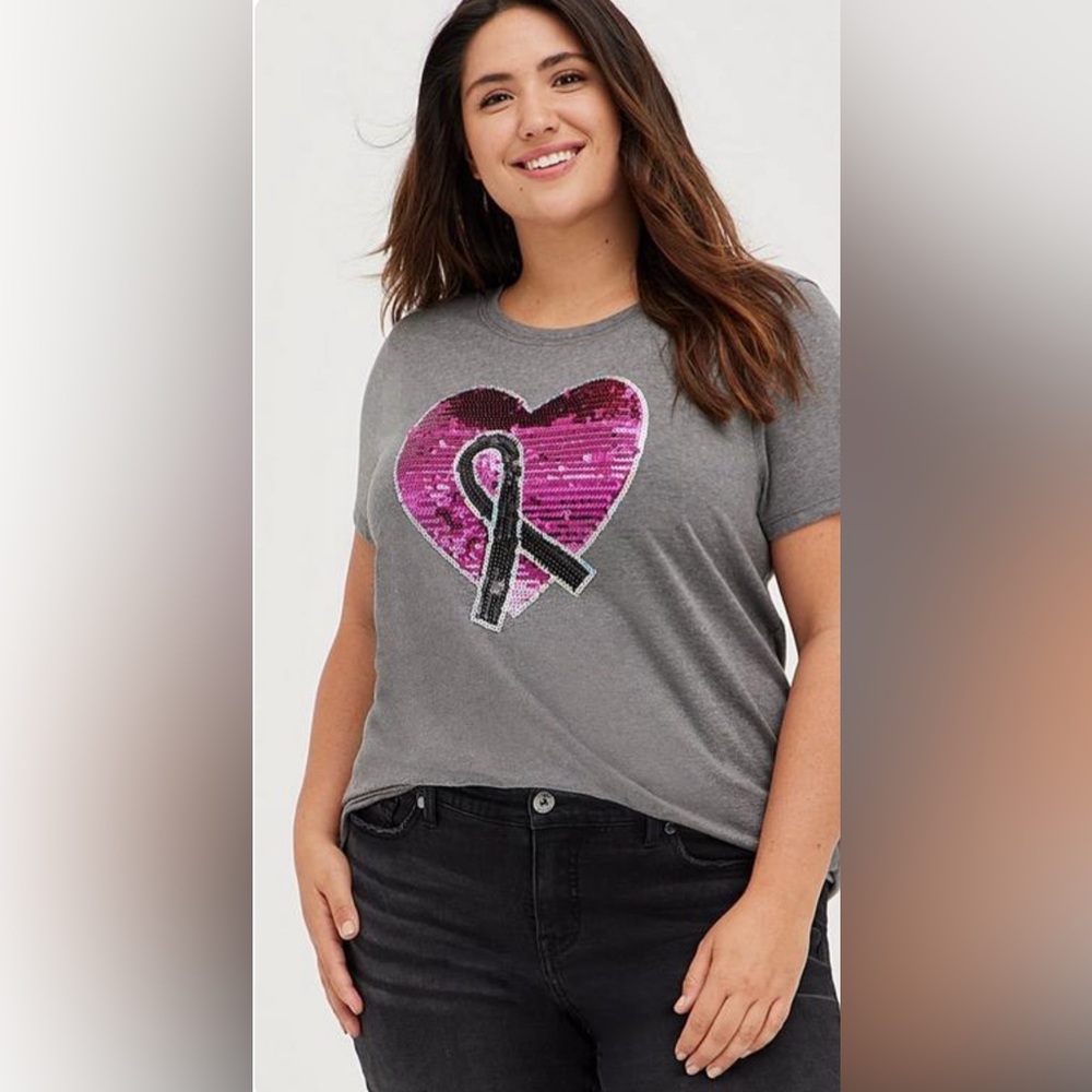 Torrid Gray Size 3 Breast Cancer Awareness Gray Graphic Tee NWOT